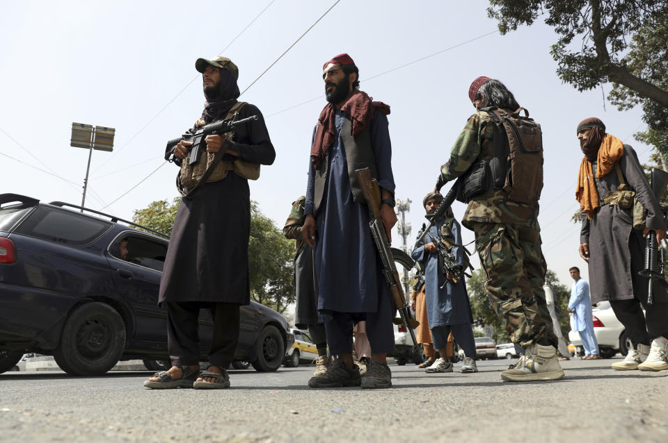 Taliban fighters patrol in Wazir Akbar Khan neighborhood in the city of Kabul, Afghanistan, Wednesday, Aug. 18, 2021. The Taliban declared an "amnesty" across Afghanistan and urged women to join their government Tuesday, seeking to convince a wary population that they have changed a day after deadly chaos gripped the main airport as desperate crowds tried to flee the country. (AP Photo/Rahmat Gul)