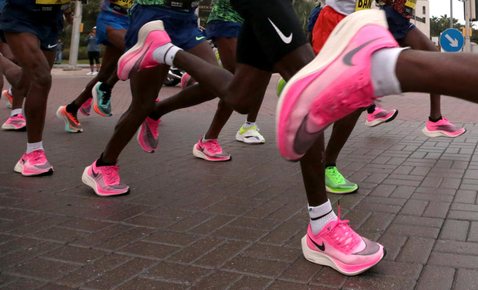 Athletics - Dubai Marathon - Dubai, United Arab Emirates - January 24, 2020   General view of athletes wearing the Nike Vaporfly shoe during the race   REUTERS/Christopher Pike