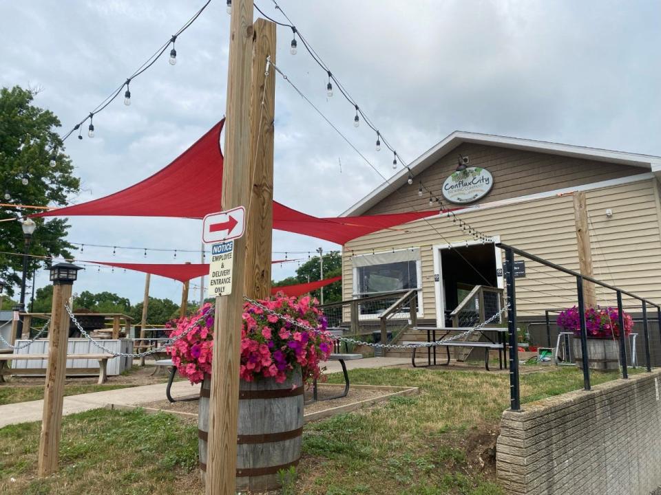 ConfluxCity Brewing Company's beer garden in Portland. The outdoor garden welcomes dogs and their humans.