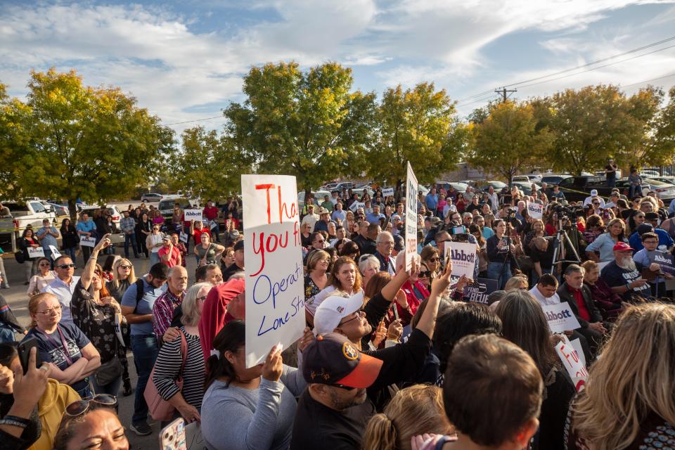 Supporters of Governor Greg Abbott attend a rally during a campaign stop in El Paso, Texas on Nov. 1, 2022. 