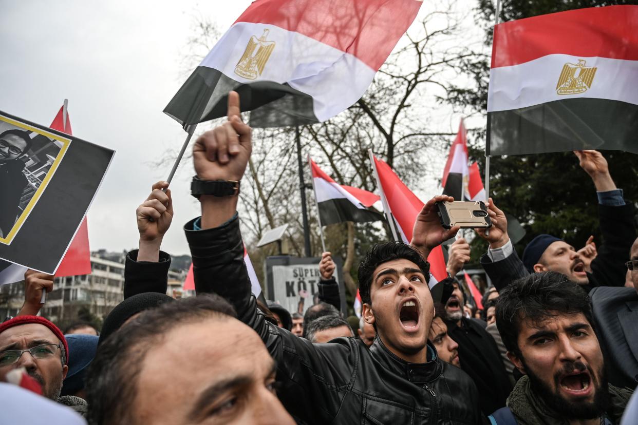 <p>Crowds demonstrate against the death penalty in Egypt</p> (AFP via Getty Images)