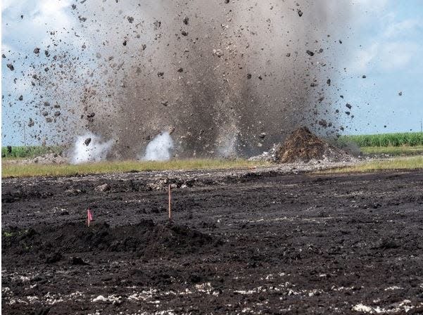 The South Florida Water Management District uses 4,000 pounds of explosives Aug. 28, 2020, to help dig a canal leading to the stormwater treatment area the district is building as part of the Everglades Agricultural Area Reservoir Project.