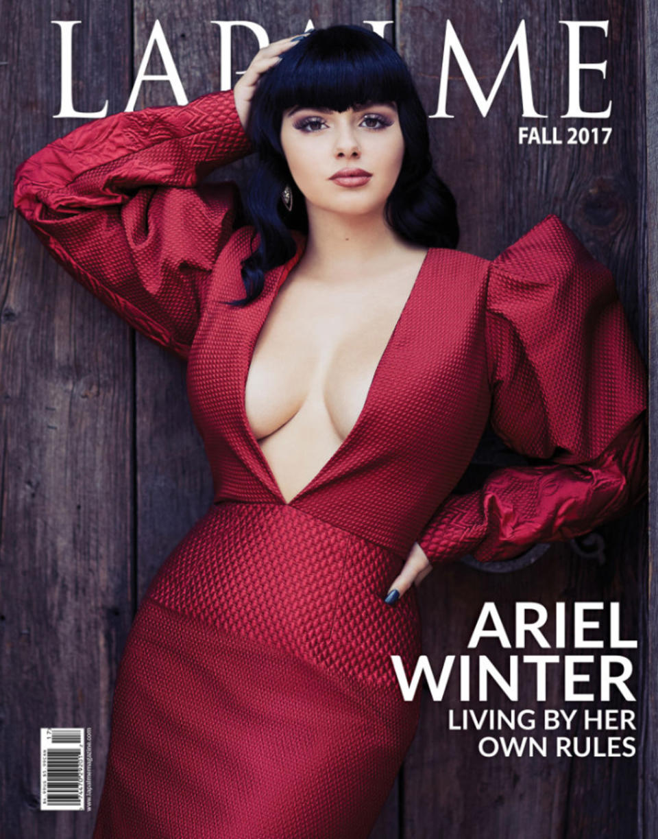 The 19-year-old actress wears a low-cut dress for the cover. (Photo: Mike Rosenthal for <em>LaPalme</em> magazine)