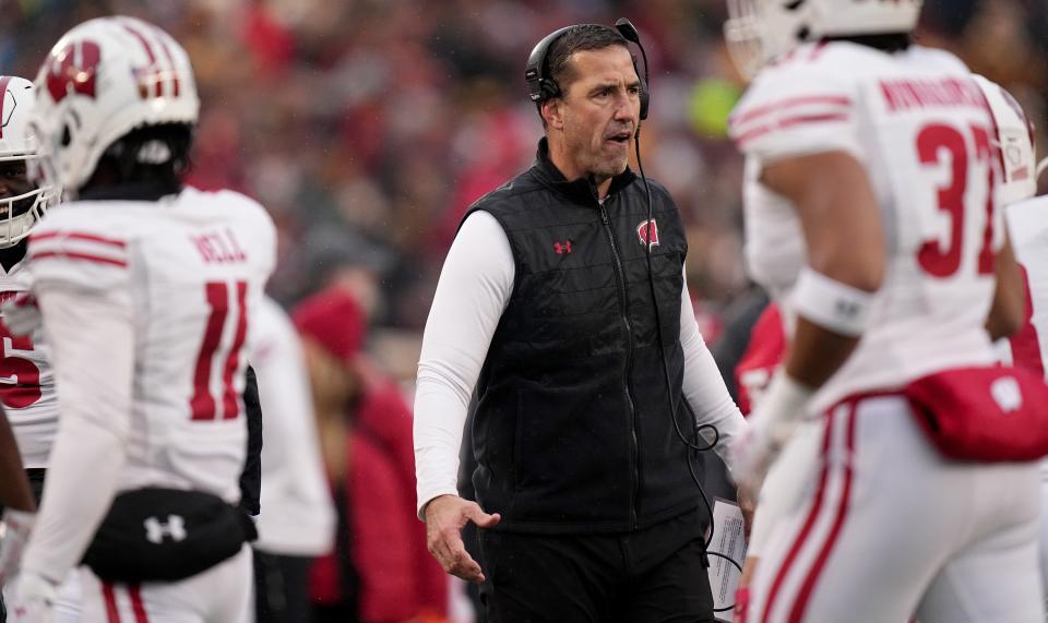 Wisconsin head coach Luke Fickell is shown during the second quarter of their game Saturday, November 25, 2023 at Huntington Bank Stadium in Minneapolis, Minnesota. Wisconsin beat Minnesota 28-14.