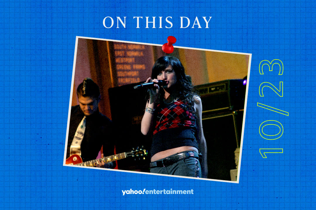 Ashlee Simpson got caught up in a lip syncing scandal on this day in 2004. (Photo illustration: Yahoo News; Photo: Getty Images)