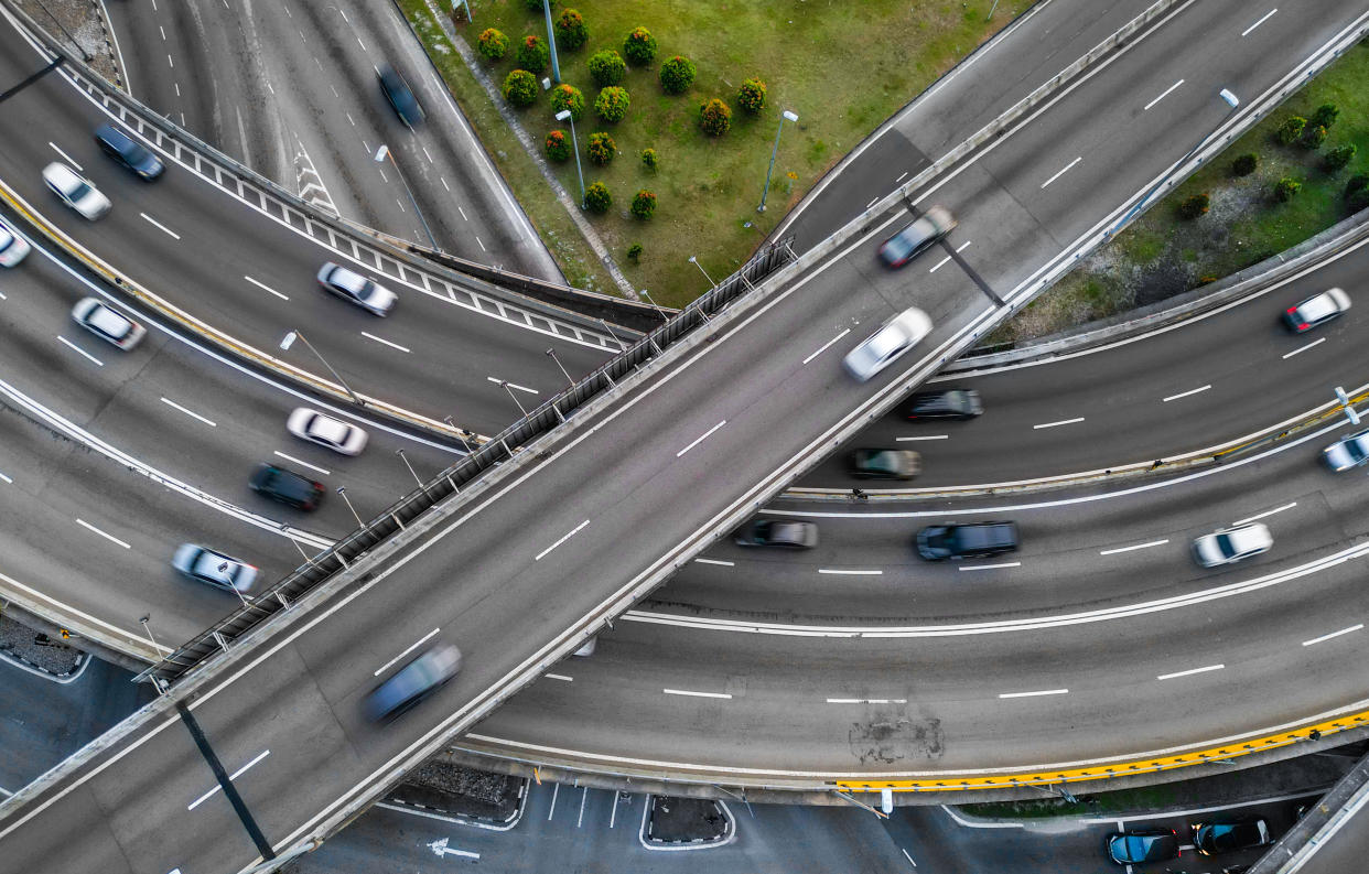 Drone Point View of  Traffic on a Highway