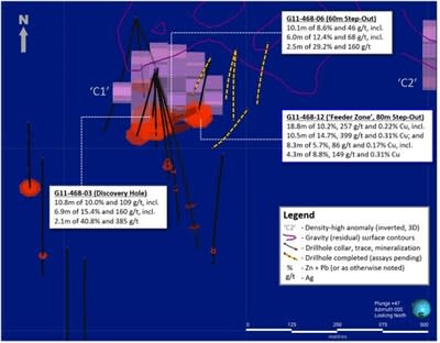 Exhibit 3. Oblique View of New ‘C1’ Density-High Anomaly at Ballywire Discovery, PG West Project (CNW Group/Group Eleven Resources Corp.)