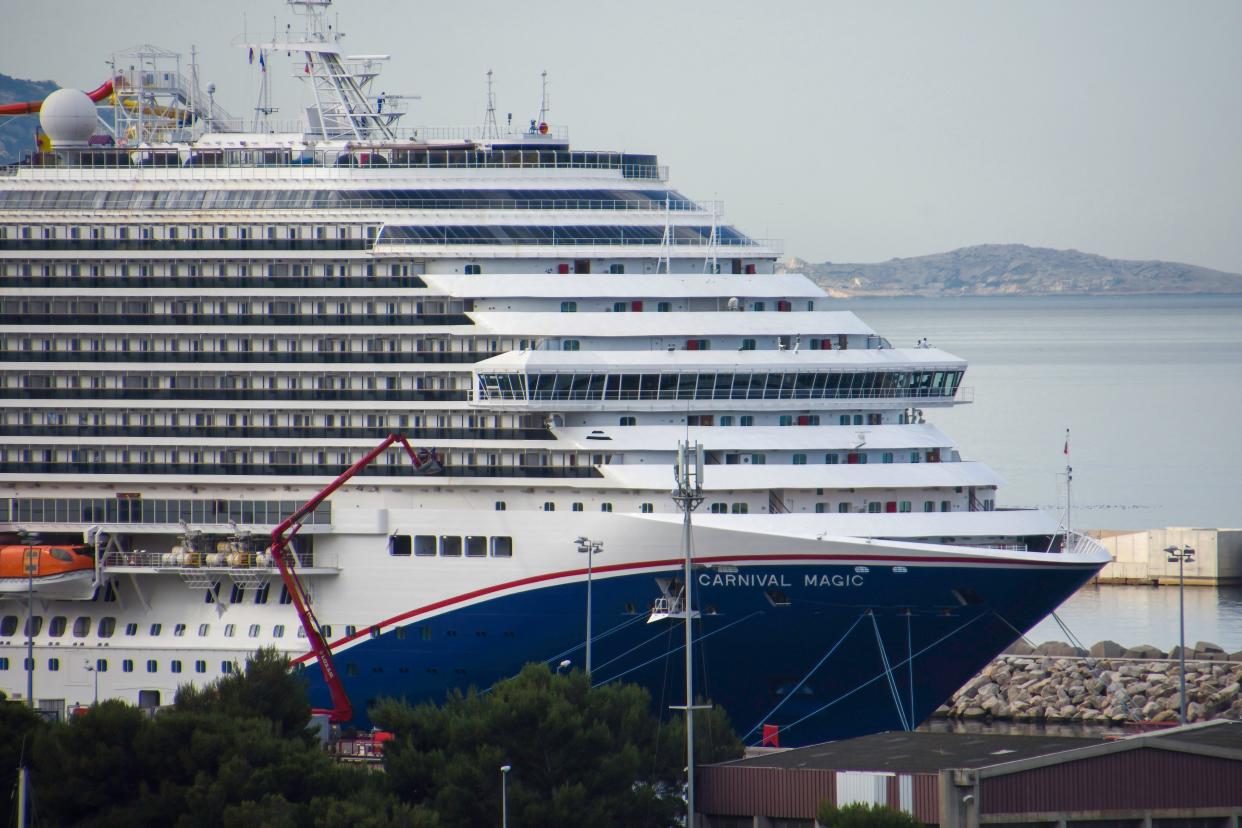 A close-up of the Carnival Magic cruise ship docked in Marseille. Carnival Cruise Lines ships in Marseille.