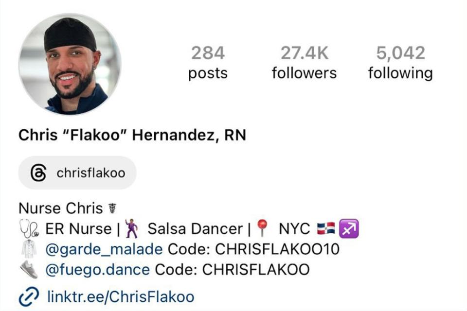 The nurse and influencer has been on leave since early May, and has since scrubbed his online presence. instagram @chrisflakoo