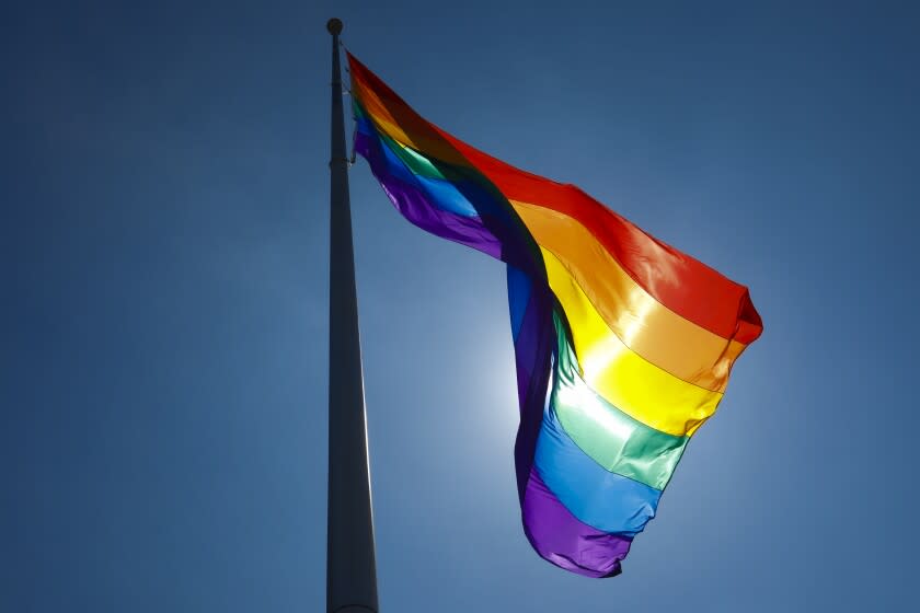 On the flag pole on the corner of University Avenue and Normal Street in Hillcrest, a large LGBT flag flag was flown, where traditionally the start of the Pride parade would have kicked off.