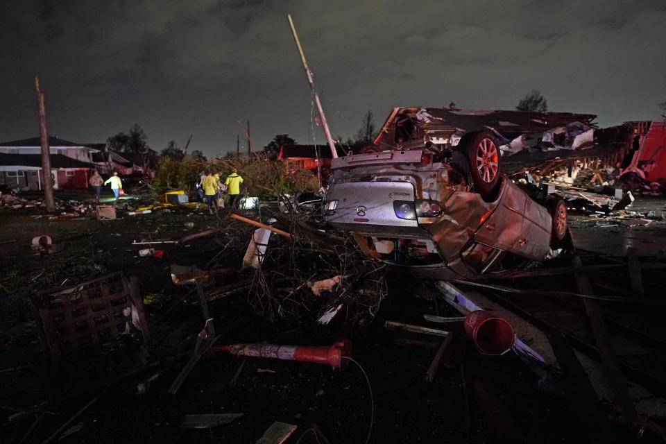 A car that had been flipped over by a tornado