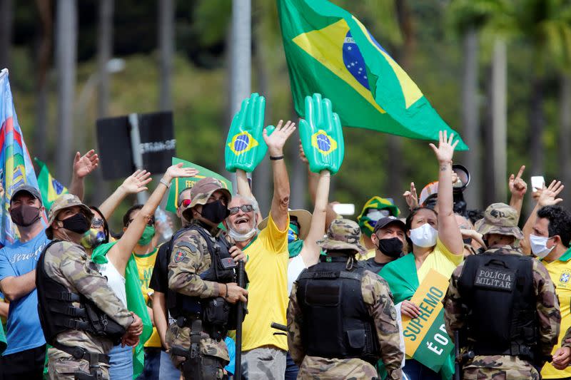 Demonstrators take part in a protest in favor of Brazillian President Jair Bolsonaro, amid the coronavirus disease (COVID-19) outbreak, in Brasilia