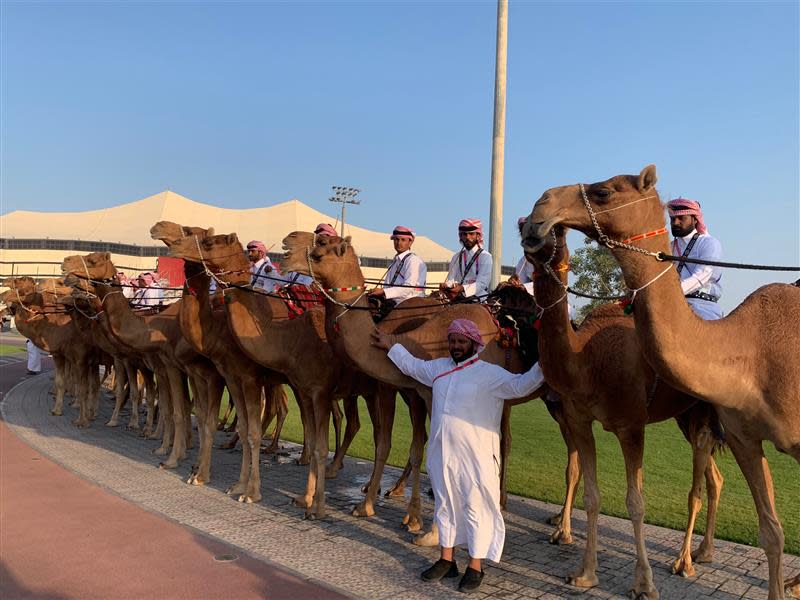 Escenas del exterior del estadio Al Bayt en Qatar antes del partido inaugural de la Copa del Mundo de 2022.