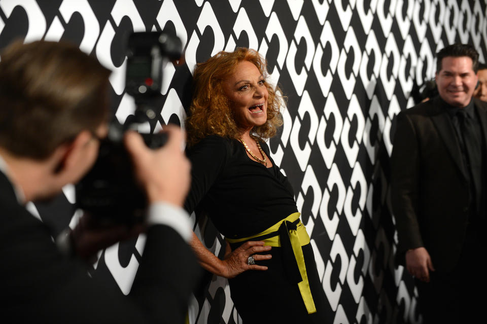 Diane Von Furstenberg attends the DVF Journey of a Dress 40th Anniversary Party at Wilshire May Company Building on Jan. 10, 2014 in Los Angeles.(Photo by Jordan Strauss/Invision/AP)