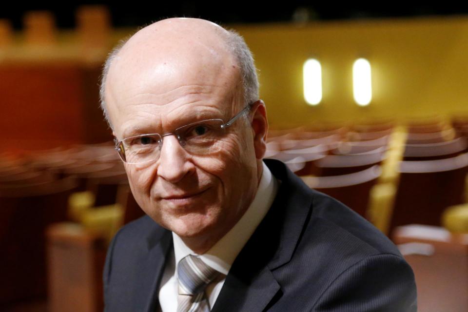 Top court: European Court of Justice president Koen Lenaerts poses inside the main courtroom in Luxembourg: REUTERS