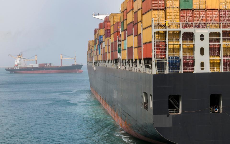 A container ship moving on the Suez Canal