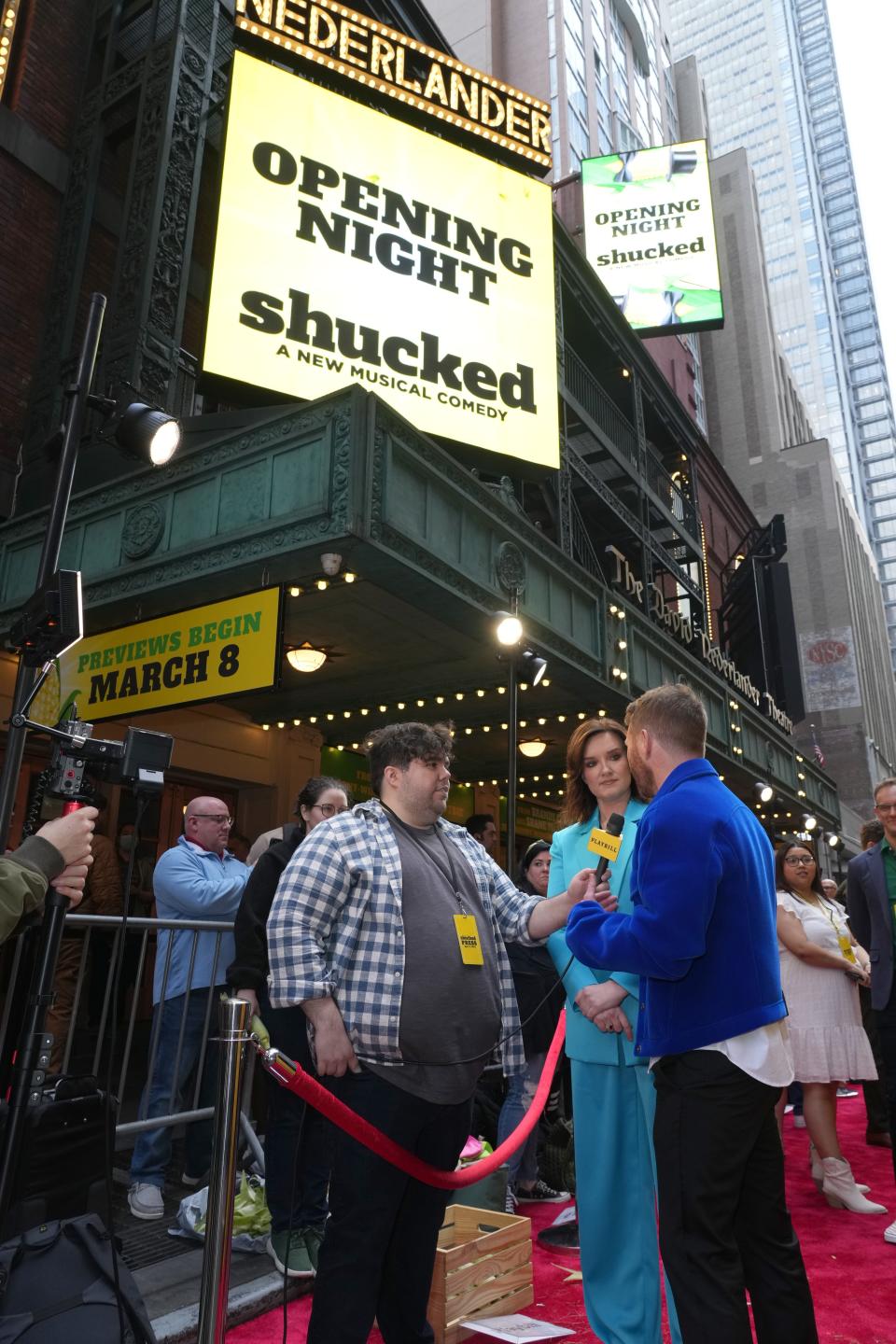 Brandy Clark and Shane McAnally arrive for the opening night of “Shucked” at the Nederlander Theatre in New York on April 4.