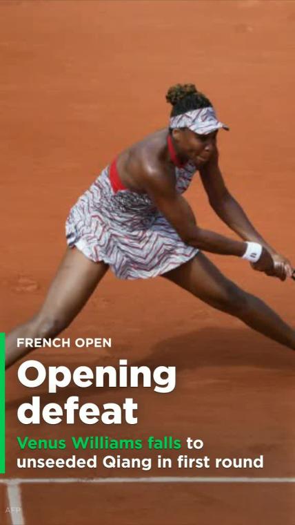 Venus Williams falls in first round of French Open to unseeded Wang Qiang