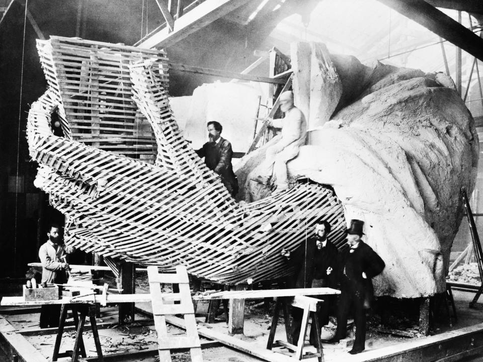 Construction of the Statue of Liberty's hand.