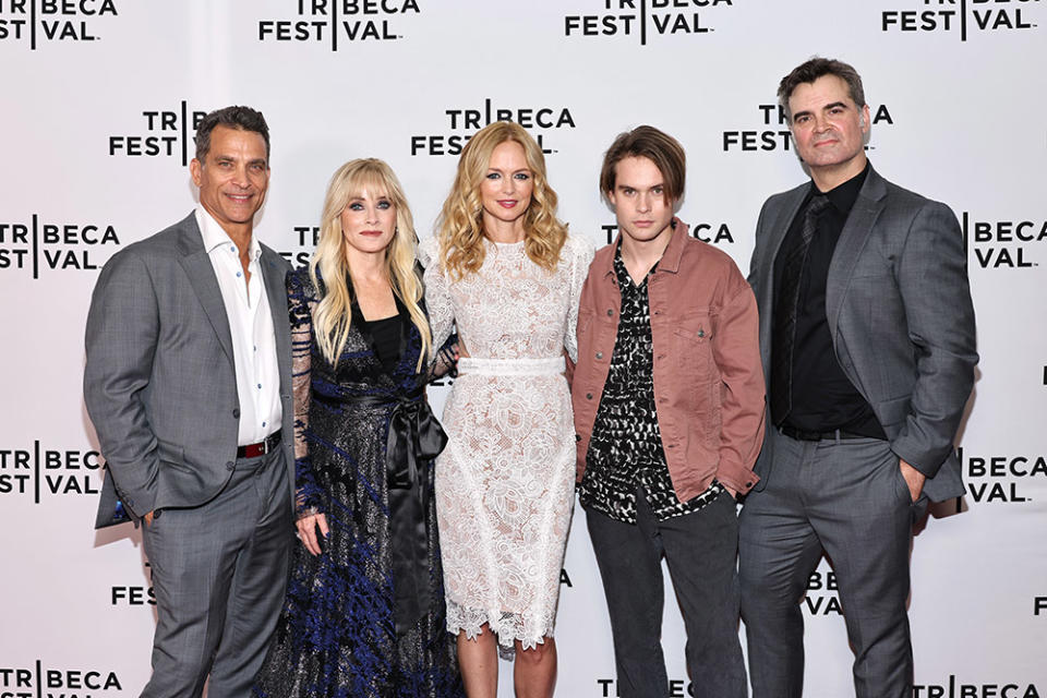 (L-R) Johnathon Schaech, Barbara Crampton, Heather Graham, Judah Lewis, and Joe Lynch attend "Suitable Flesh" premiere during the 2023 Tribeca Festival at SVA Theatre on June 11, 2023 in New York City.