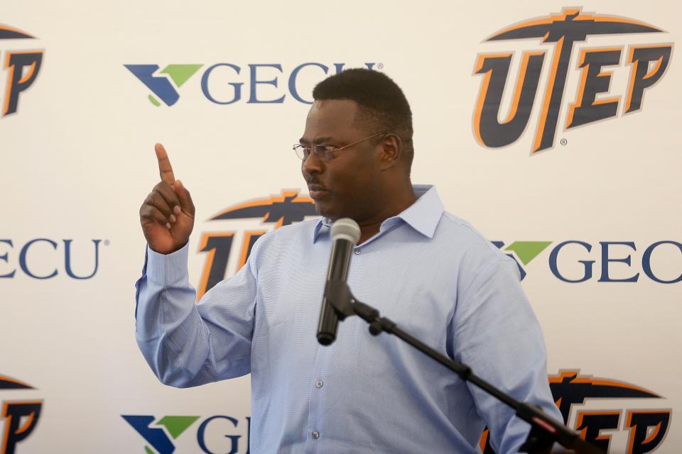 UTEP cross country coach Paul Ereng during fall sports media day Thursday, Aug. 5, 2021, at the Hunt Family Sky Lounge at the Sun Bowl in El Paso. Ereng won a gold medal in 1988 and coached an athlete to a gold medal in 2021.
