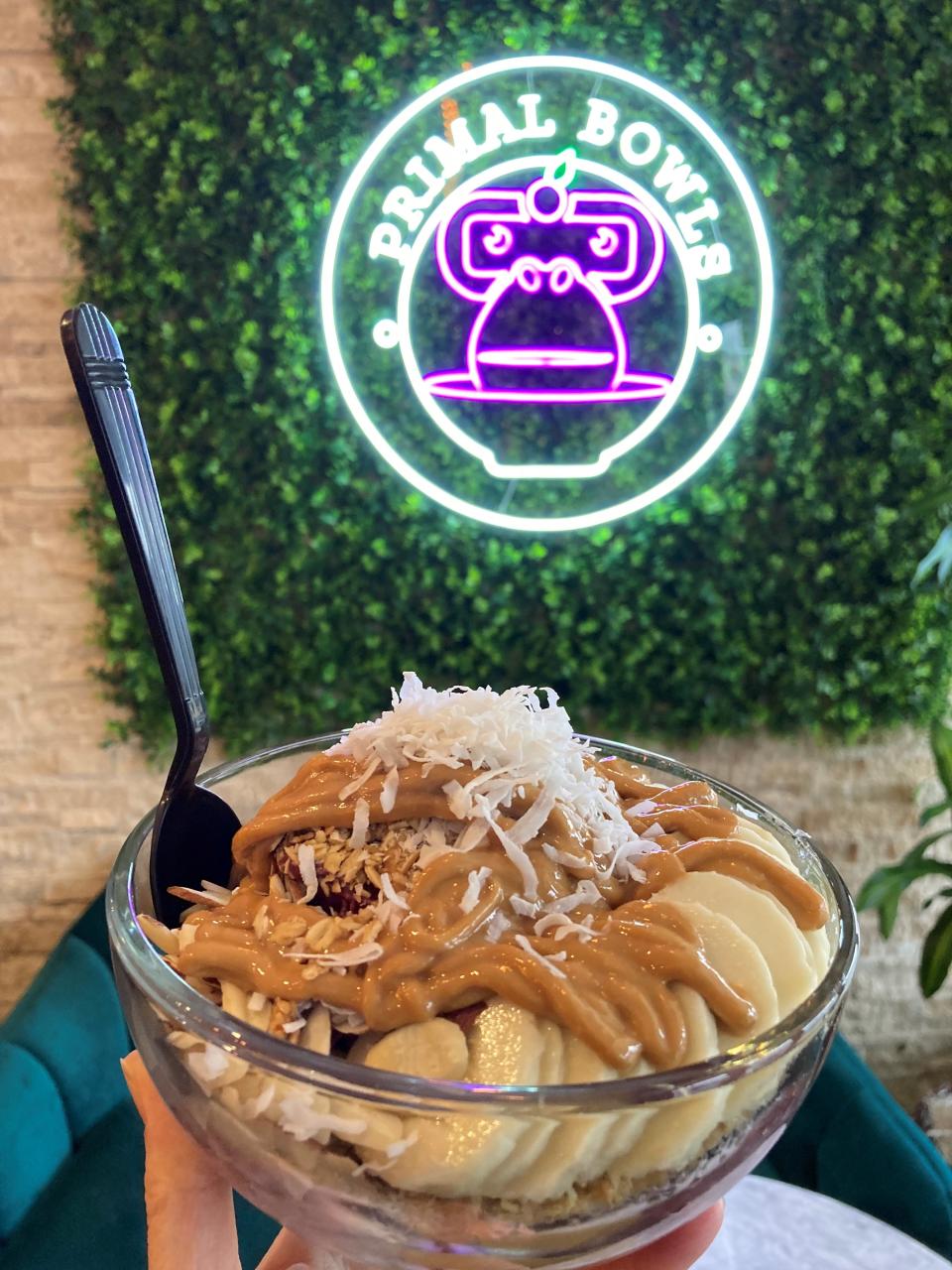 The "Funky Monkey" acai bowl at Primal Bowls in Yorktown Heights, made with banana, peanut butter, granola and coconut flakes. Photographed Nov. 29, 2021.