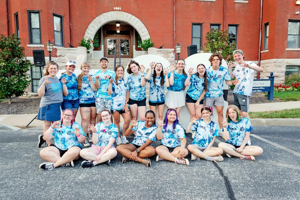 Columbia College’s 2024-25 First-Year Mentors pose for a photo on Sunday, Aug. 25, in front of St. Clair Hall.