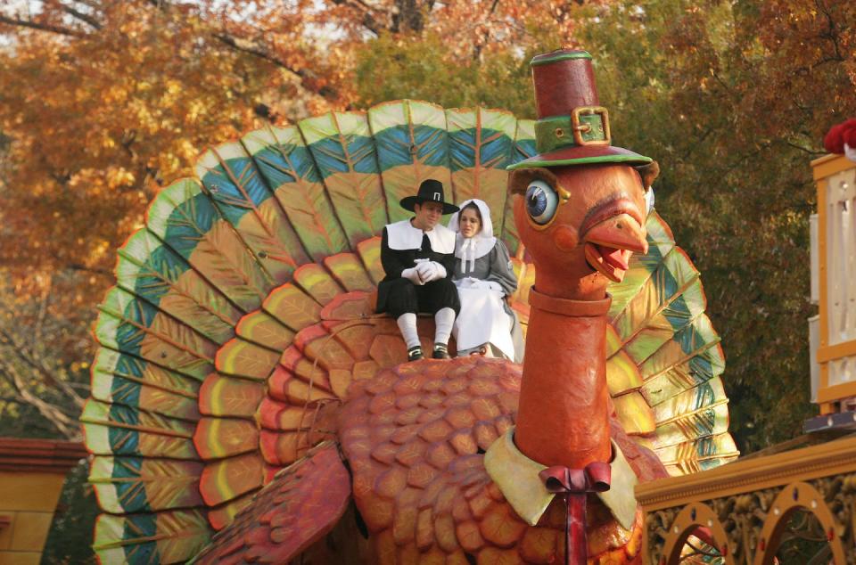 A giant Pilgrim-themed turkey float is a fixture in New York’s annual Macy’s Thanksgiving Day Parade. <a href="https://www.gettyimages.com/detail/news-photo/the-thanksgiving-turkey-makes-its-way-during-the-81st-news-photo/78069773?phrase=turkey%20macy%27s%20parade&adppopup=true" rel="nofollow noopener" target="_blank" data-ylk="slk:Hiroko Masuike/Getty Images;elm:context_link;itc:0;sec:content-canvas" class="link ">Hiroko Masuike/Getty Images</a>