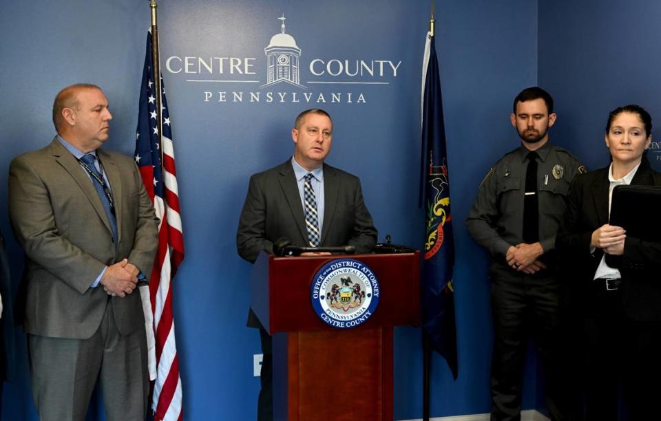 Patton Township olice Chief Tyler Jolley speaks during the press conference about an investigation of child sexual exploitation on Monday, Nov. 13, 2023.
