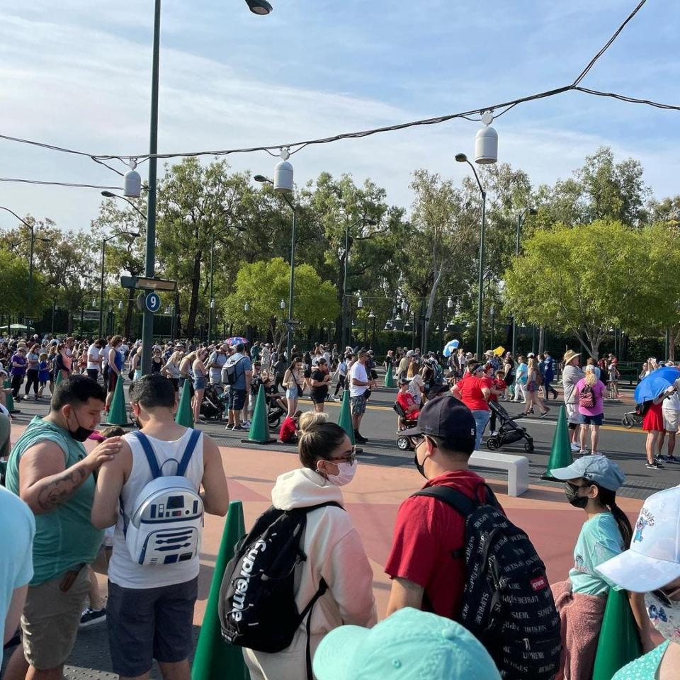 Crowds line up to enter Disneyland on June 15, 2021.