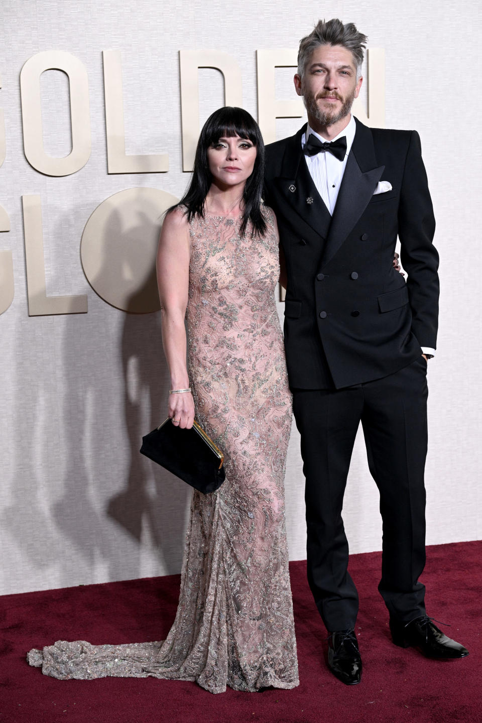 BEVERLY HILLS, CALIFORNIA - JANUARY 7: Christina Ricci and Mark Hampton attend the 81st Annual Golden Globe Awards at the Beverly Hilton on January 7, 2024 in Beverly Hills, California. (Photo by Lionel Hahn/Getty Images)