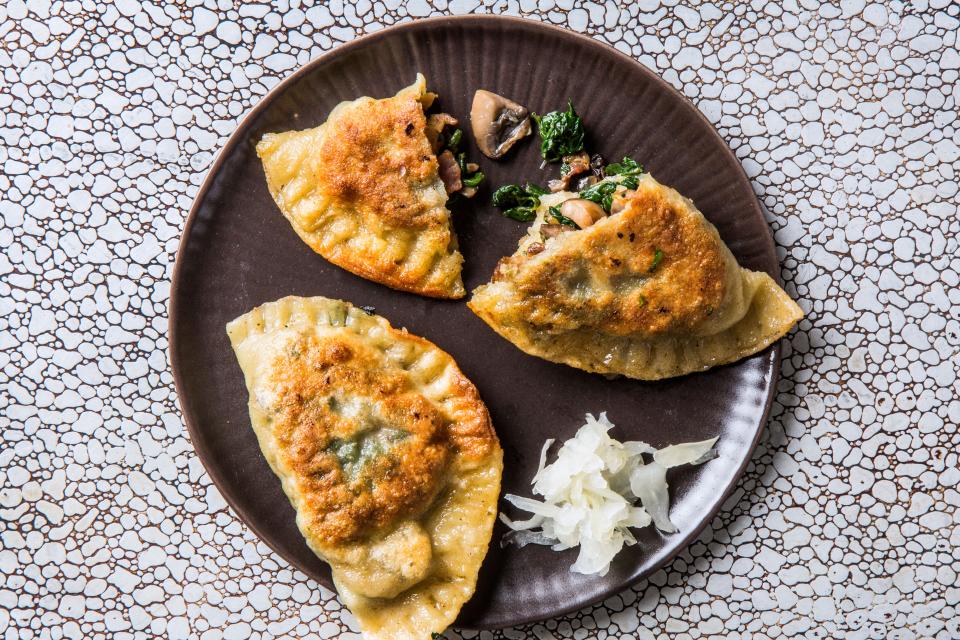 Bacon, Mushroom, and Spinach Pierogies