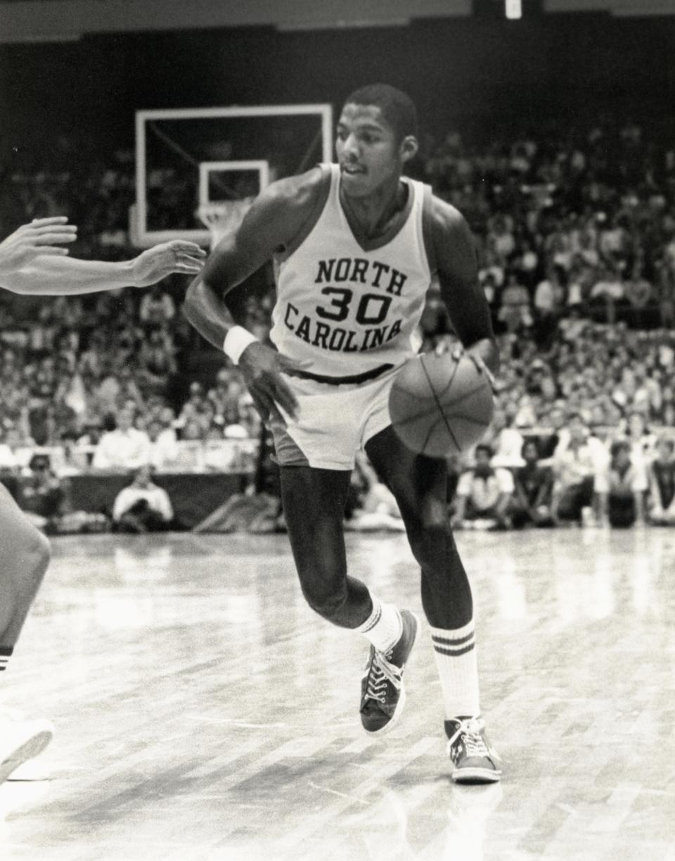 North Carolina Tar heels guard Al Wood (30) in action against the Louisville Cardinals during the 1981 season. Malcolm Emmons-USA TODAY Sports