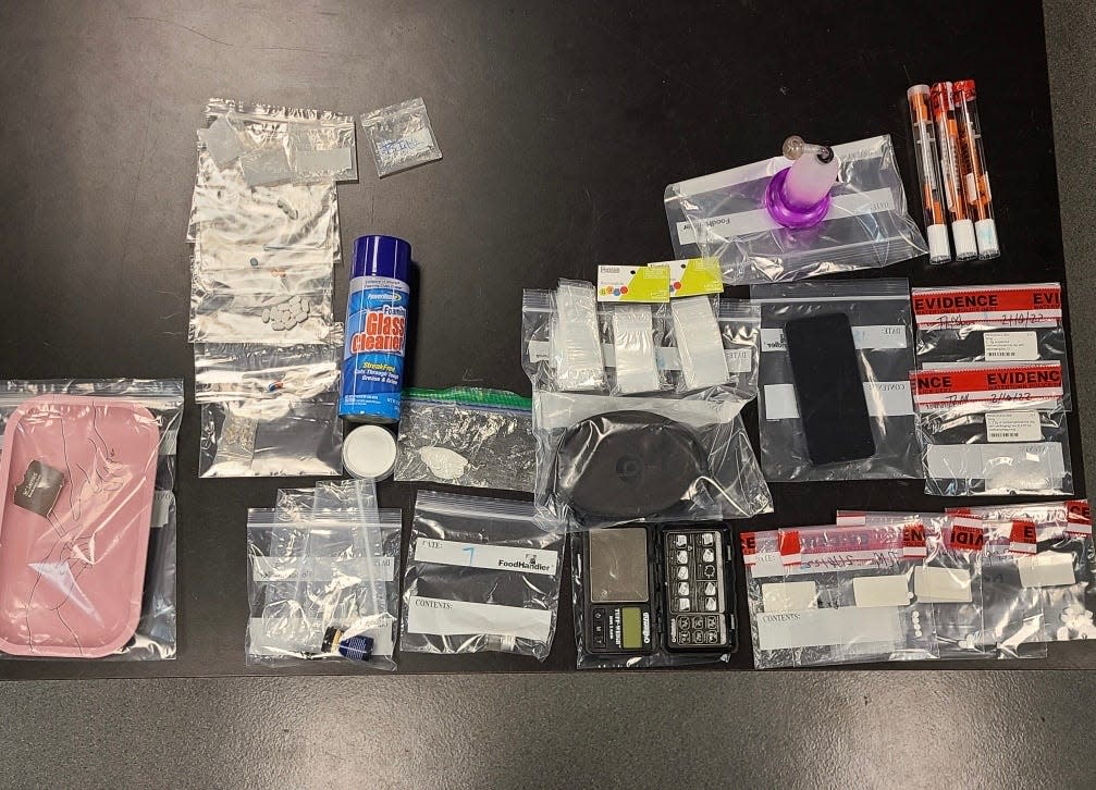 Drug paraphernalia, methamphetamine, mushrooms and several illegally obtained prescription pills were found in a Watertown residence on Wednesday.