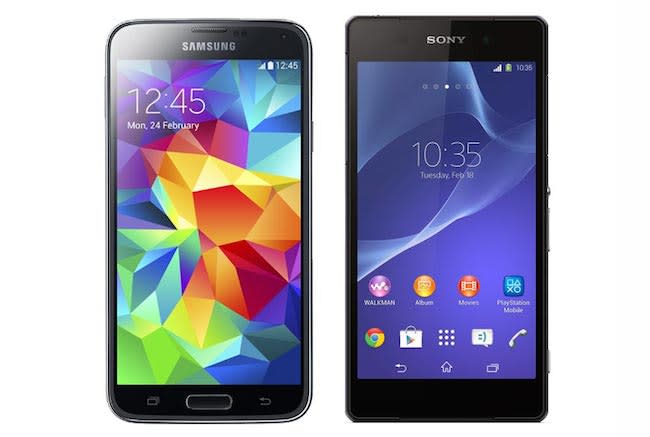 The S5 (left) and competitor Sony Xperia Z2 (right)