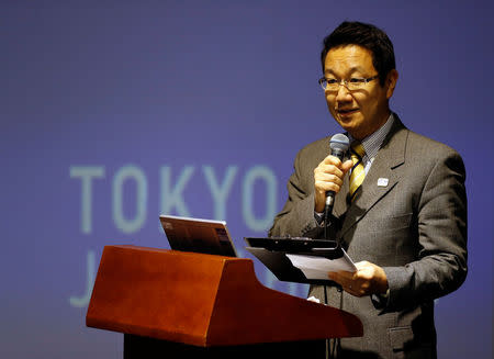 Hiroyuki Kobayashi, Senior Director of Events and Promotions of the Tokyo Organising Committee of the Olympic and Paralympic Games, speaks during the Tokyo 2020 Japan House media preview in Gangneung, South Korea, February 8, 2018. REUTERS/Jorge Silva