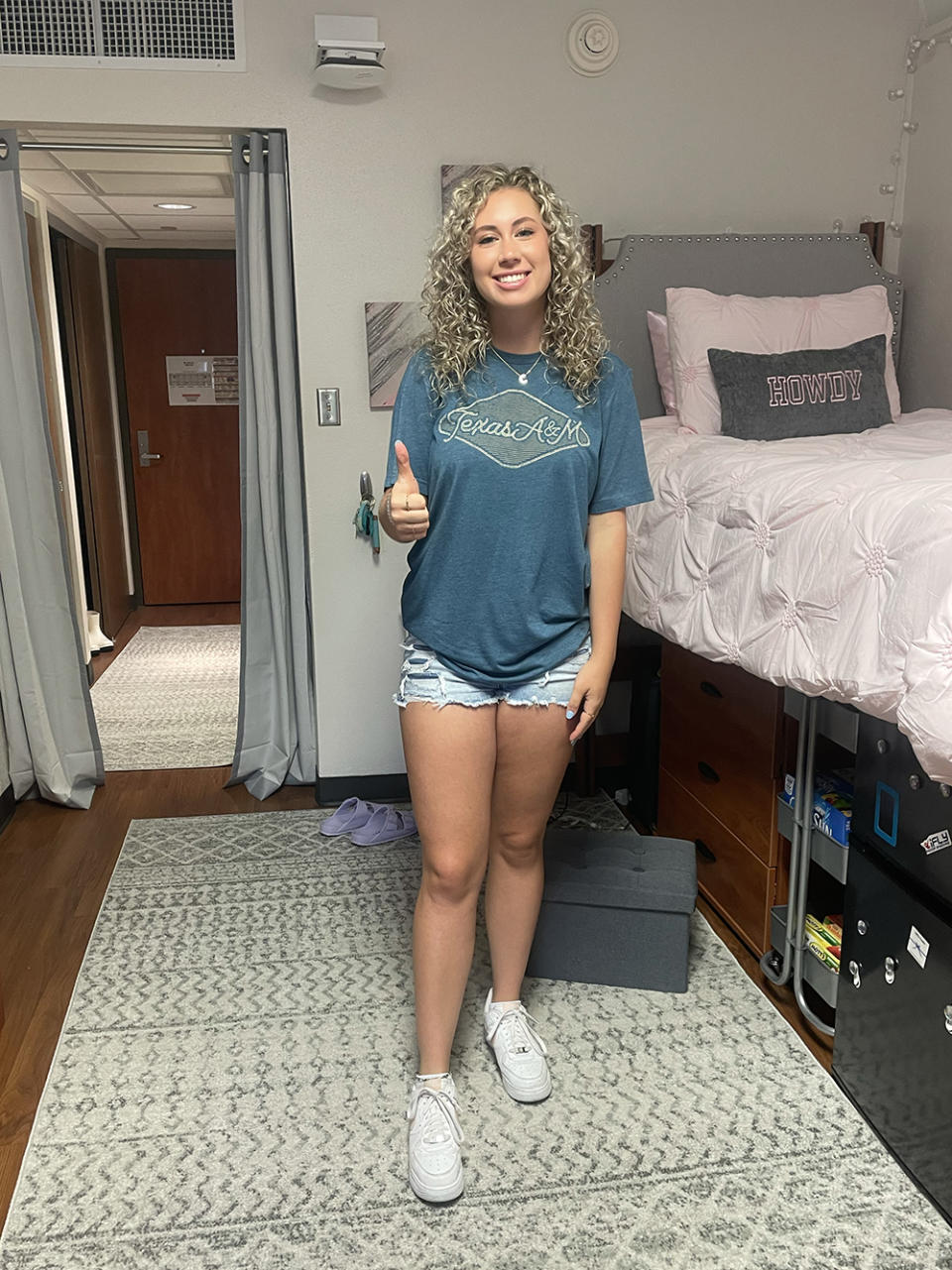 Caroline Holtman in her dorm room at Texas A&M University. (Caroline Holtman)