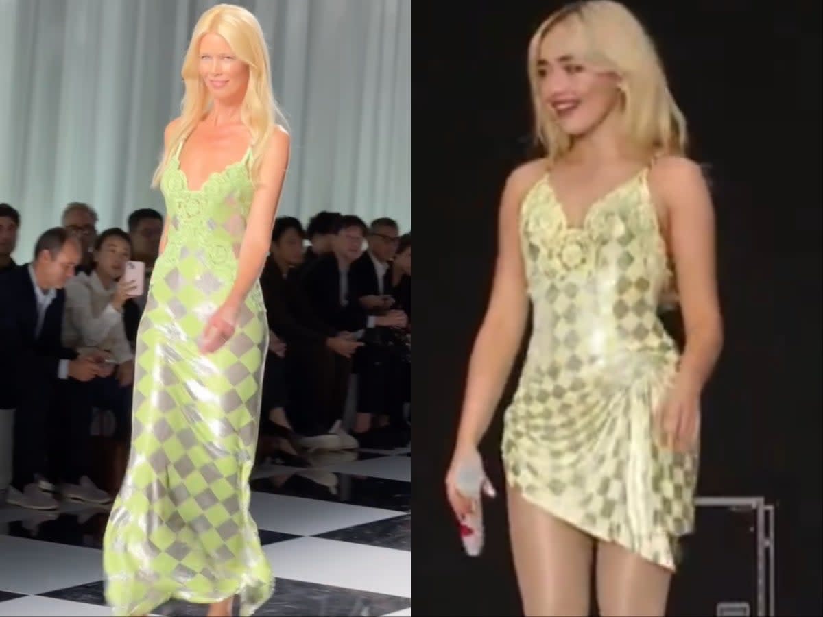 Claudia Schiffer reacts to Sabrina Carpenter wearing her iconic Versace dress (Instagram/Twitter)