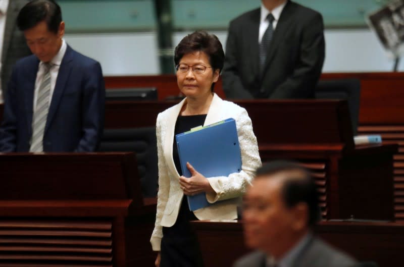 Hong Kong's Chief Executive Carrie Lam answers questions from lawmakers at the Legislative Council in Hong Kong