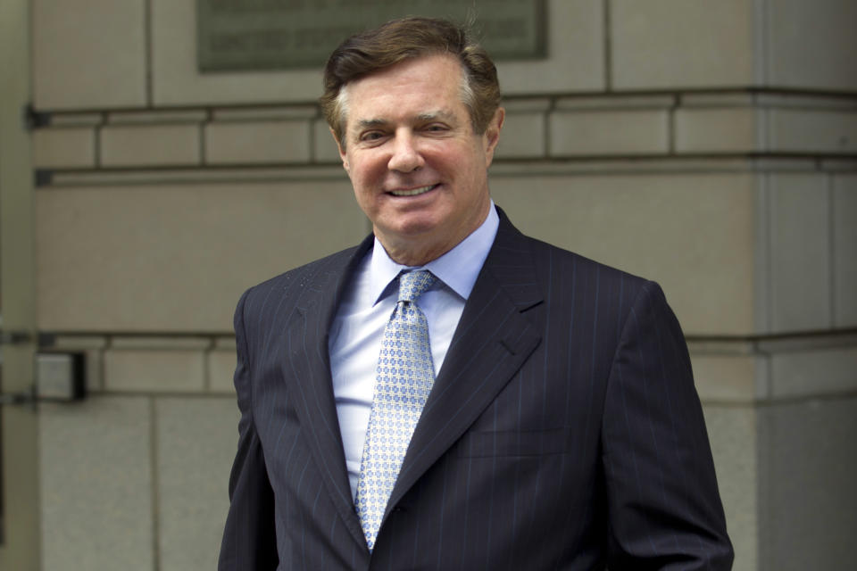 FILE - In this May 23, 2018 file photo, Paul Manafort, President Donald Trump's former campaign chairman, leaves the Federal District Court after a hearing in Washington. ( AP Photo/Jose Luis Magana)