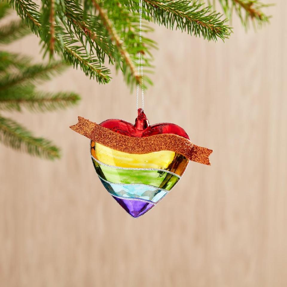 Glass Rainbow Heart Ornament