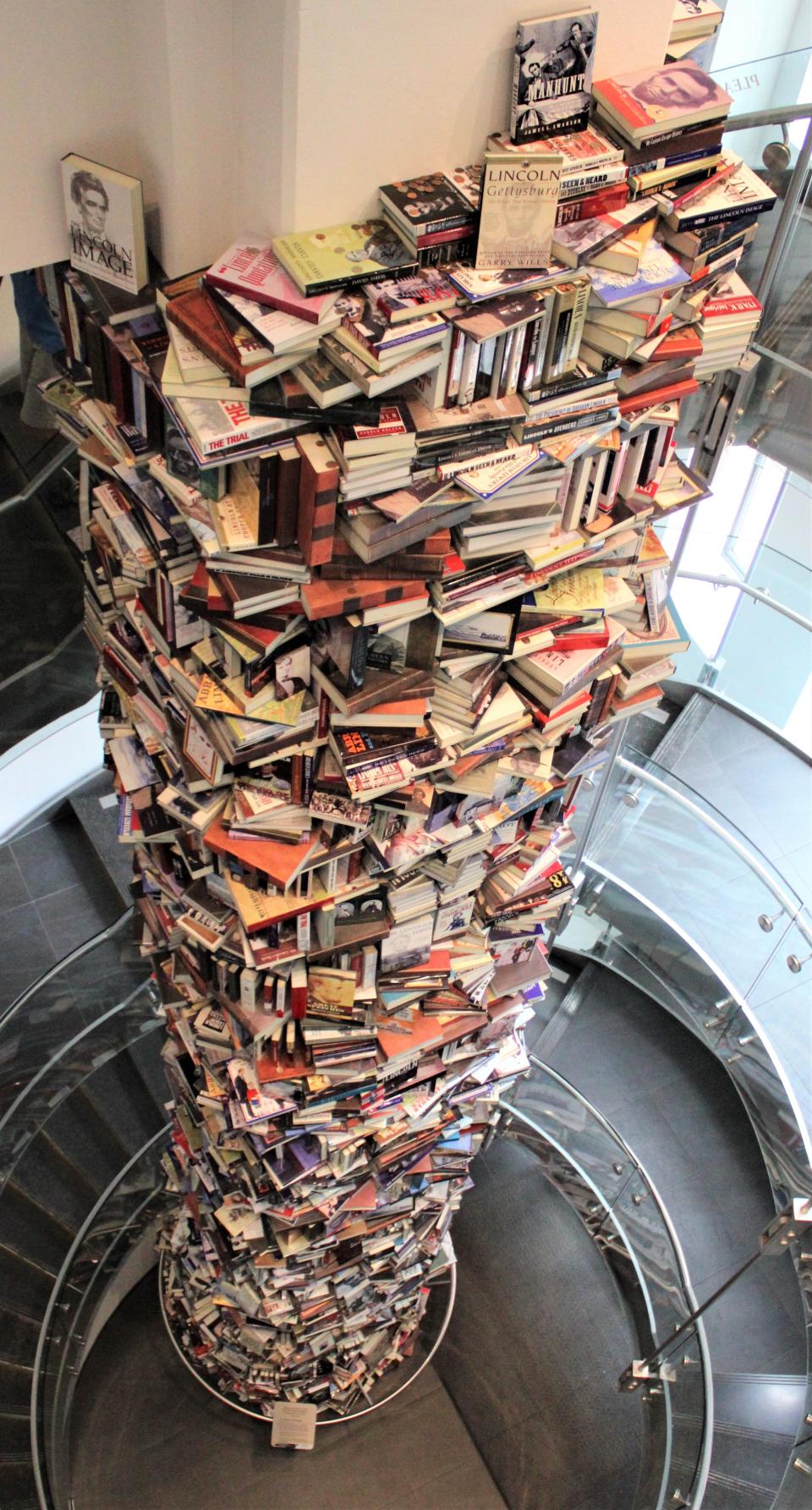 A collection of books about Lincoln on display in the museum at Ford's Theater.