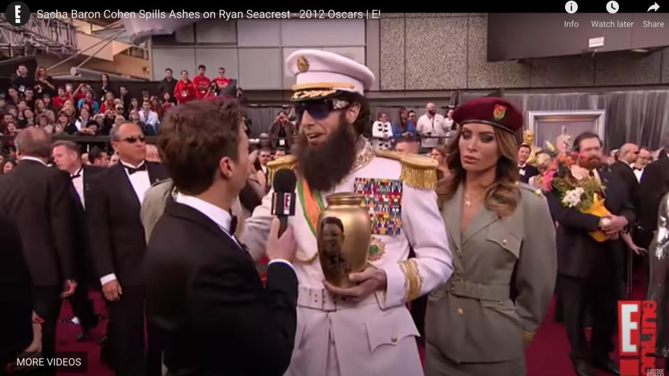 2012: When Sacha Baron Cohen threw ashes on Ryan Seacrest.