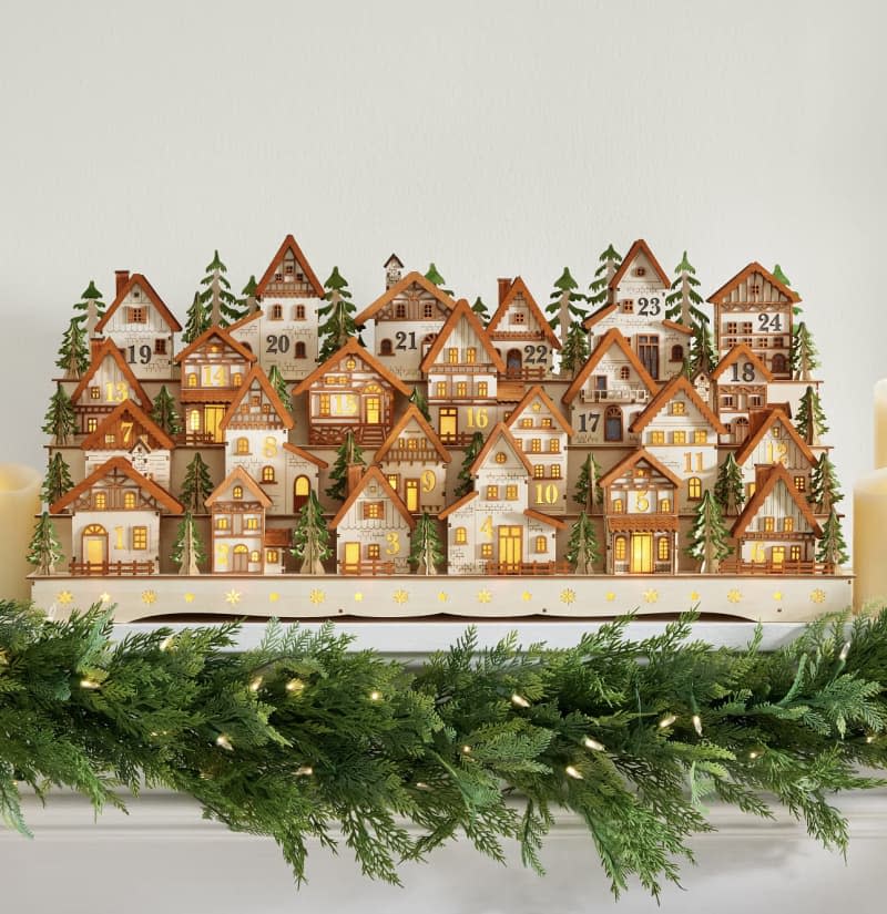 Lit Wooden Alpine Village Advent Calendar