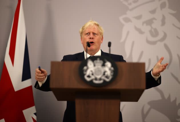 Boris Johnson speaks at a press conference during the Commonwealth heads of government summit. (Photo: Dan Kitwood via PA Wire/PA Images)