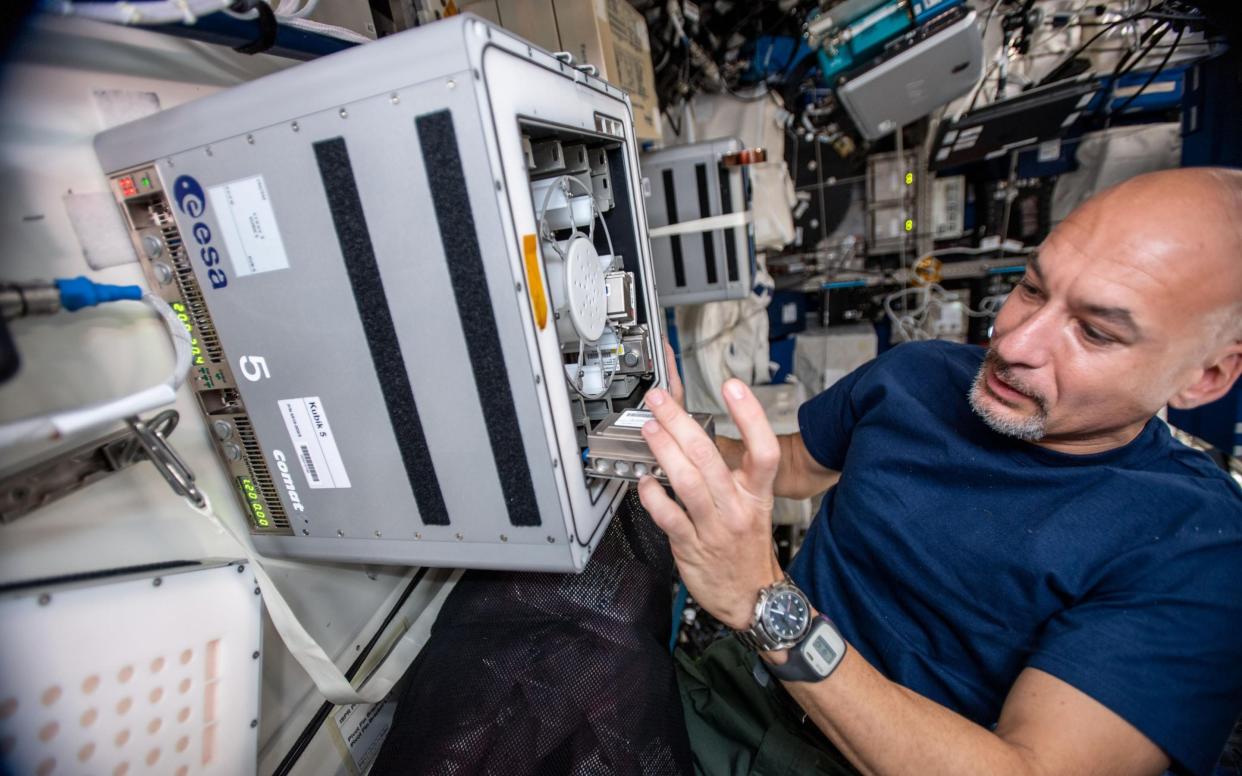 ESA astronaut Luca Parmitano sets up the experiment  - ESA