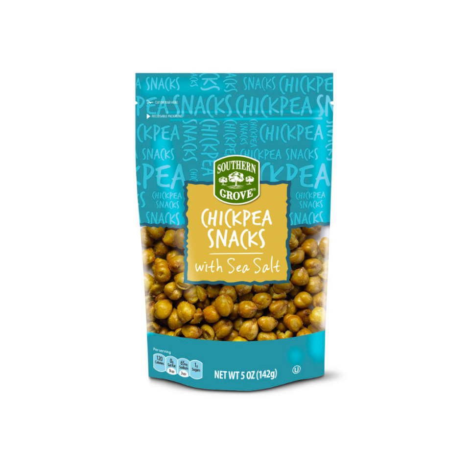 blue bag of crispy chickpeas