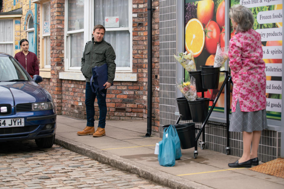 FROM ITV

STRICT EMBARGO - No Use Before Tuesday 18th May 2021

Coronation Street - Ep 10334

Monday 24th May 2021 - 2nd Ep

Evelyn Plummer [MAUREEN LIPMAN] is furious to discover that Dev has given Tyrone Dobbs [ALAN HALSALL] a job doing deliveries for the shop and makes barbed remarks to Tyrone about his recent behaviour. 

Picture contact David.crook@itv.com 

This photograph is (C) ITV Plc and can only be reproduced for editorial purposes directly in connection with the programme or event mentioned above, or ITV plc. Once made available by ITV plc Picture Desk, this photograph can be reproduced once only up until the transmission [TX] date and no reproduction fee will be charged. Any subsequent usage may incur a fee. This photograph must not be manipulated [excluding basic cropping] in a manner which alters the visual appearance of the person photographed deemed detrimental or inappropriate by ITV plc Picture Desk. This photograph must not be syndicated to any other company, publication or website, or permanently archived, without the express written permission of ITV Picture Desk. Full Terms and conditions are available on  www.itv.com/presscentre/itvpictures/terms