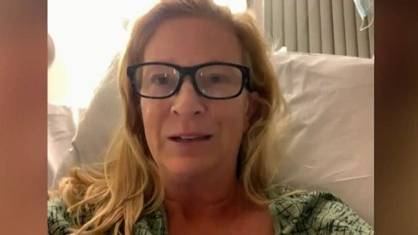 PHOTO: Lyn Jutronich speaks from her hospital bed after suffering an apparent shark bite. (KGTV)