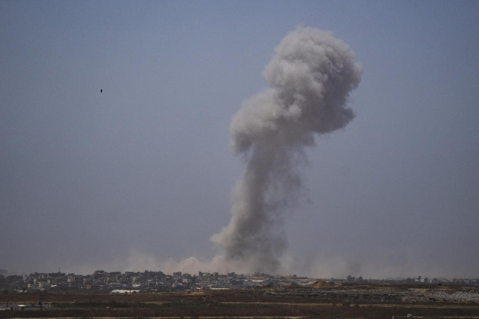 FILE - Smoke billows after an explosion in the Gaza Strip, as seen from southern Israel on May 21, 2024. (AP Photo/Leo Correa, File)